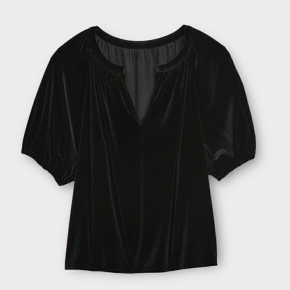 Gap Velvet short puff sleeve v neck blouse in black size small - Picture 16 of 16